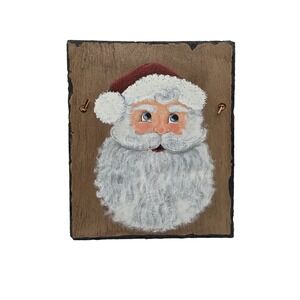 Hand Painted Santa Claus Natural Slate Tile Christmas Wall Hanging Folk 12x10